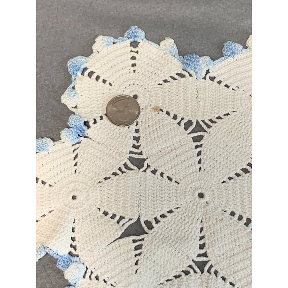 Handmade Crochet Doilies Set Of 2 - Blue & White - Lace Table Decor - Vintage Ho - Picture 8 of 12